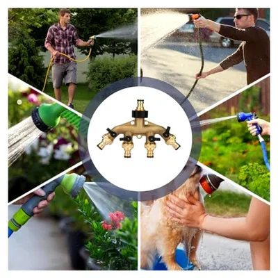 Produktbild von 4-Wege-Verteiler: Wasserverteiler, Schlauchverteiler, 3/4 Zoll Gartenbewässerung mit Kugelhahn, 360° drehbar und korrosionsbeständigem Messingkörper, 4 Anschlüsse für Schläuche/Geräte