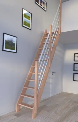 Produktbild von Raumspartreppe Buche 3000 mit Holz-Edelstahl Geländer in weiß rechts