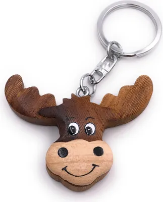 Produktbild von Onwomania Schlüsselanhänger aus Holz Elchkopf Hirsch Weihnachten Geweih Rentier Anhänger Charm