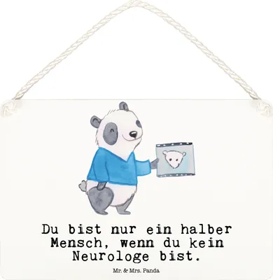 Produktbild von Mr. & Mrs. Panda Wandschild Neurologe Herz DIN A6 - Weiß - Geschenk, Deko Wandbild, Mediziner, Türschild, kleine aufmerksamkeit, holzbild, Spruch, Lustig, Holzschild