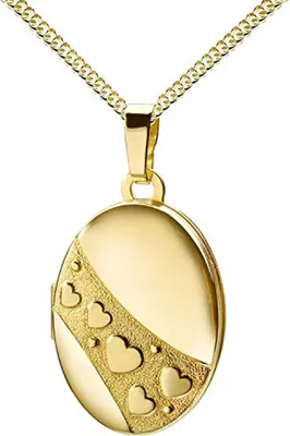 Produktbild von Herzkette Amulett Medaillon Gold 585 Anhänger Herzen für 2 Fotos MIT HALSKETTE 45 cm
