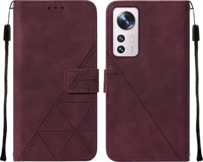 Produktbild von Xiaomi 12 Pro Hülle, Schlank Prägung Flip Leder Kartenfächer Schutzhülle mit Ständer für Xiaomi 12 Pro Rot