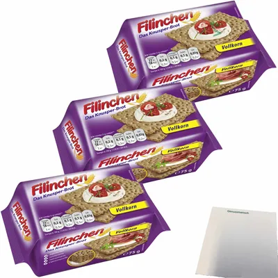Produktbild von Filinchen Vollkorn das Knusperbrot 3er Pack (3x75g Packung) + usy Block