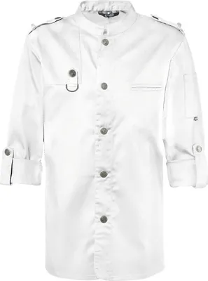 Produktbild von Kochjacke Bikerstyle, Langarm verstellbar, Druckknöpfe, Fb. weiß, Gr. S : S : weiß : 65% Polyester 35%Baumwolle 220 g/m²