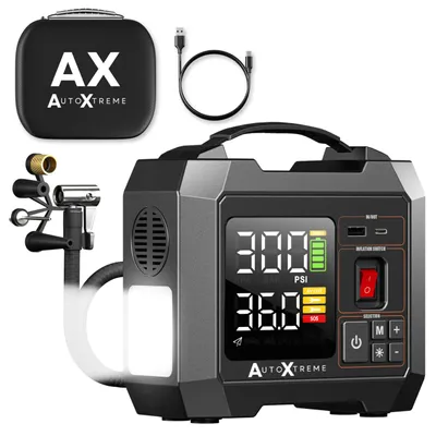 Imagen del producto de Compresor de aire inalámbrico - Presión máxima de trabajo: 10,3 bar - Batería: 16.000 mAh - Compacto - Para automóviles, motocicletas y bicicletas