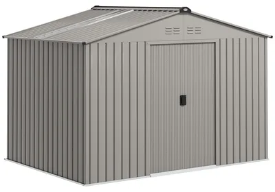 Productafbeelding van Metalen tuinschuur met schuifdeuren en ventilatieramen, 277 x 195 x 192 cm, grijs
