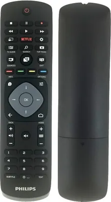 A black Philips remote control is shown from the front and back.