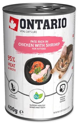 Zdjęcie produktu dla Ontario Kitten kurczak w puszce z krewetkami, pasztet 400g