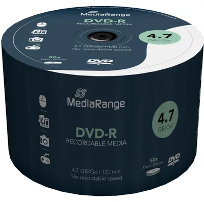 Produktbild von MediaRange MR444, 4,7 GB, DVD-R, 120 mm, 50 Stück(e), 16x, Tortenschachtel