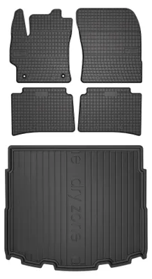 Image de Tapis en caoutchouc + bac de coffre pour Suzuki Swace 2020-2025 (break, plancher bas) – 5 pièces, noirs, sur mesure