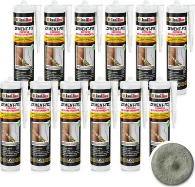 Produktbild von Isolbau Zement-Fix 12 x 300 ml Zementgrau Express Reperaturmörtel - Dichtungsmasse für Fugen & Risse im Innen- & Außenbereich, Kartusche