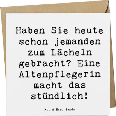 Produktbild von Mr. & Mrs. Panda Grußkarte Spruch Altenpflegerin Lächeln - Weiß - Geschenk, handgefertigte Geschenke, anlasskarte, Beruf, kreative, Freude, Hingabe, Berufsalltag, Dank