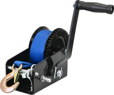 Produktbild von Gurtwinde 1133 kg Gurtlänge 10 m Gurtbreite 5 cm mit Lasthaken Sperrhebel Handkurbel ergonomisch