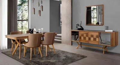 Immagine prodotto di Set per sala da pranzo  tavolo e 6 sedie imbottite. Set completo