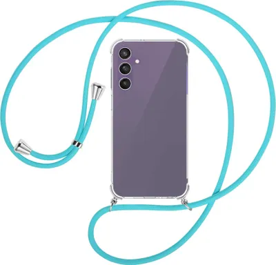 Produktbild von Handykette Backcover-Schutzhülle mit Band (Metall silberfarben) für Samsung Galaxy A25 5G - türkis