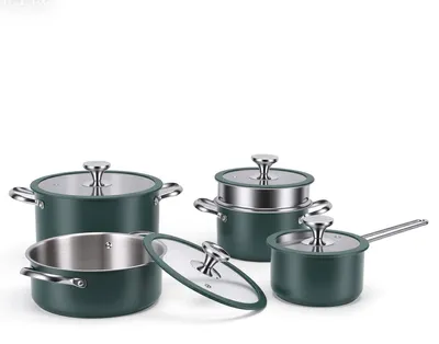Produktbild von Kochgeschirr-Set Edelstahl Keramikbeschichtet Grün Induktion Gasherd Antihaft 4-teilig