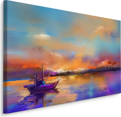 Produktbild von Fabelhafte Canvas LEINWAND BILDER 40x30 cm XXL Kunstdruck Meer Boot Sonnenuntergang