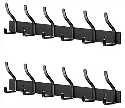 Produktbild von Schwarzer Wandhaken aus Edelstahl mit 6 Haken, Wandkleiderstange mit Hakenliste für Schlafzimmer und Küche