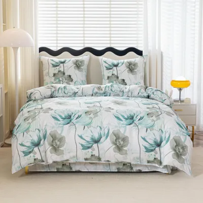 Produktbild von FEBE Bettwäsche Gemalte Blumen Bettbezug-Set 135x200 + Kissenbezug 2 Teilig mit Reißveschlu