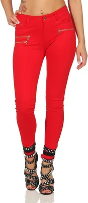 Immagine prodotto di Treggings Jeggings Hipsters Stretch Slimfit con tasche Pantaloni; Rosso S