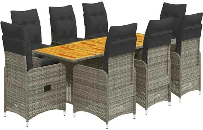 Immagine prodotto di vidaXL Set bistrot da giardino da 9 pezzi con cuscini in polirattan grigio