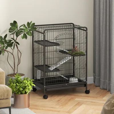 Produktbild von Sweiko Kleintierkäfig rollbarer Nagerkäfig 3-stöckiger Tierkäfig mit Hängematten 2 Türen Metall 64 x 43,5 x 93 cm