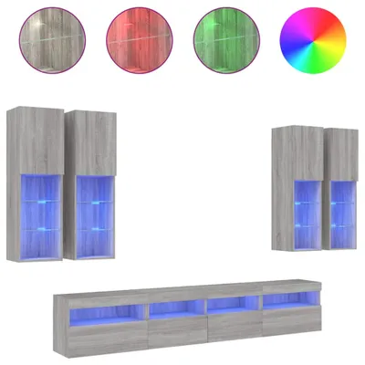 Produktbild von vidaXL 7-tlg. TV-Wohnwand mit LED-Leuchten Grau Sonoma