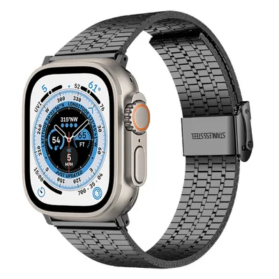 Produktbild von Strap-It Apple Watch Ultra Edelstahlarmband (Schwarz)