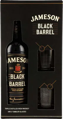Produktbild von Jameson Black Barrel - Triple Distilled Irish Whiskey - Geschenkset inkl. Tumbler Gläsern