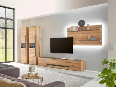 Produktbild von Wohnwand Eiche 400 cm 4-teilig Nr 21 mit Beleuchtung Boston