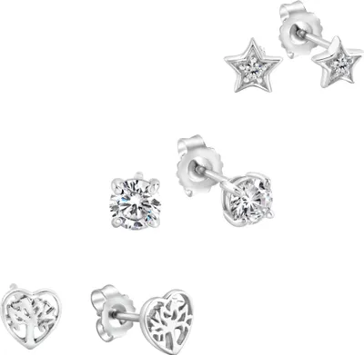Produktbild von Zeeme Basic Ohrstecker Set 6 teilig 925/- Sterling Silber 0,7cm weiß Zirkonia weiß 358220741R