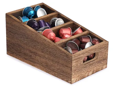 Image de Panier de rangement en bois avec 4 compartiments, boîte organisatrice pour les herbes, le café et le thé