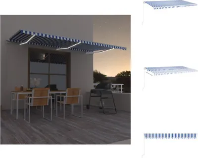 Produktbild von vidaXL Markise Manuell Einziehbar mit LED 600x350 cm Blau und Weiß -  Markisen