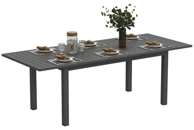 Produktbild von Ausziehbarer Alu-Gartentisch, 160/220x90 cm, 6-8 Personen, Grau šC wetterfest, wasserableitende Lamellen, integrierte Flš¹gelaufbewahrung
