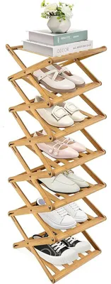 Immagine prodotto di Scaffale per scarpe in bambù - Scaffale pieghevole a 7 ripiani - Organizzatore per scarpe salvaspazio, ideale per ingresso, soggiorno o camera da letto - Colore legno naturale