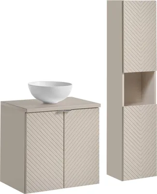 Zdjęcie produktu dla Szafka Łazienkowa 60 Cm Kaszmir Z Blatem I Wysoką Szafką