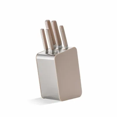 Produktbild von BergHOFF Home Elements Messerblock Set 6 teilig, Edelstahlmesser mit Halter, ergonomische Griffe, Sand