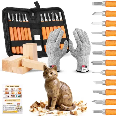 Produktbild von Schnitzset für Kinder - 12-teilig mit Handschuhen und Lindenholz