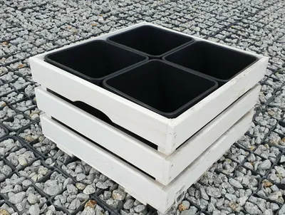 Produktbild von Pflanzkübel Holz Blumenkasten 43x43x26cm in Weiss inkl 4 x Plastikeinsätzen
