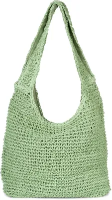 Produktbild von styleBREAKER Damen Papierstroh Beuteltasche mit langen Henkeln | sommerliche Flechttasche mit Reißverschluss | Strandtasche Schultertasche