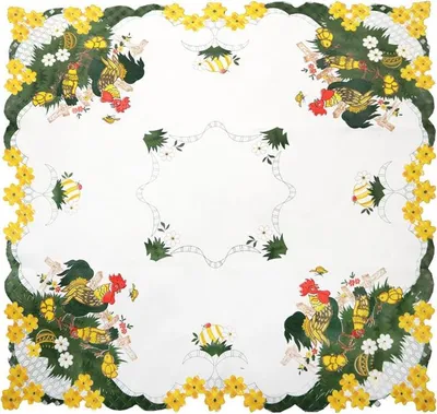 Zdjęcie produktu dla Plamoodporny Obrus świąteczny na stół Wielkanocny 85x85cm koguciki