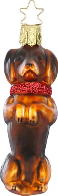 Produktbild von Christbaumschmuck Dackel auf Hinterbeinen Glas 9.5cm braun, 1 Stück
