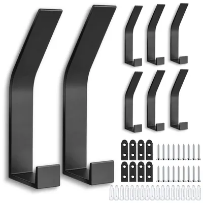 Produktbild von 8-teiliges Set schwarzer Kleiderhaken, Wandhaken für Kleiderschränke, Handtuchhaken mit unsichtbarer Schraubbefestigung, moderne Wandhaken für Jacken, Mäntel, Taschen, Schals, Handtücher, Handtaschen und mehr.