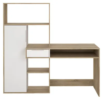 Image de CALICOSY - Bureau 1 tiroir, 1 porte, 5 nichesReproduction chêne et blanc L162,8 cm - FUNCTION