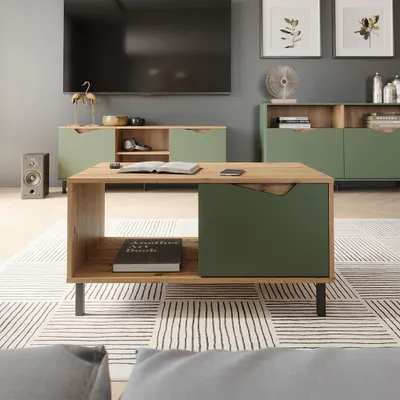 Image de Table basse Vicco Marelle Vert/Artisan 90x50cm avec 1 porte, Model 57860