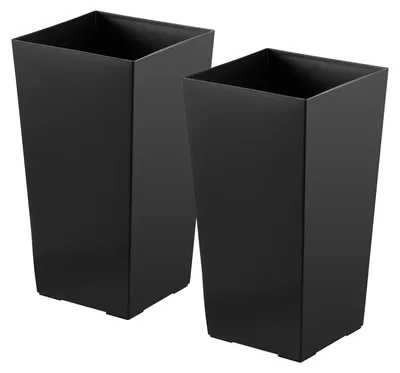 Zdjęcie produktu dla SucceBuy Donica 300x300x550 mm, zestaw 2 szt., donica na kwiaty, donica ogrodowa, donica z PP, skrzynka na rośliny z doniczką wewnętrzną i otworami drenażowymi, idealna do roślin domowych i ogrodowych, czarna