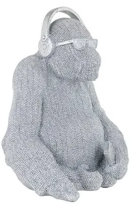 Produktbild von Casa Padrino Luxus Deko Figur Gorilla Affe Silber 26 x 24 x H. 35 cm - Kunstharz Deko Skulptur - Wohnzimmer Deko - Schreibtisch Deko - Luxus Deko Tierfigur
