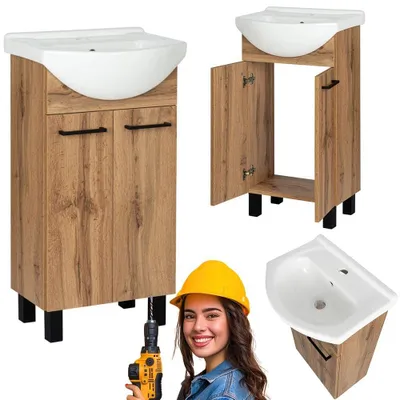 Produktbild von Astor | Waschbeckenunterschrank Lupo Wotan - Braun - 50 Cm - 2 Türen - mit Keramik Waschbecken