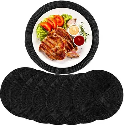 Produktbild von Ibenzoa® Set von 8 runden hitzebeständigen Platzdeckchen in Schwarz für jeden Tisch
