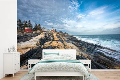 Produktbild von MuchoWow® Fototapete für Wohnzimmer oder Schlafzimmer Wandtapete Vinyl Motivtapete Leuchtturm auf Felsen in Maine - 600x400 cm - Vinyltapeten
